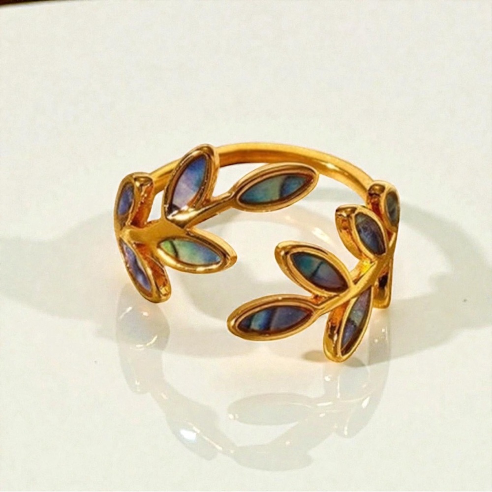 Lunara Gold and Blue Leaf Ring